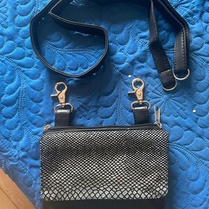 Black Leather Snakeskin front Hip/Crossbody Bag